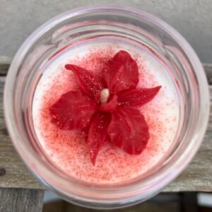 Bougie format M - Parfum délice interdit (dominante poire) - Couleur blanche & rouge