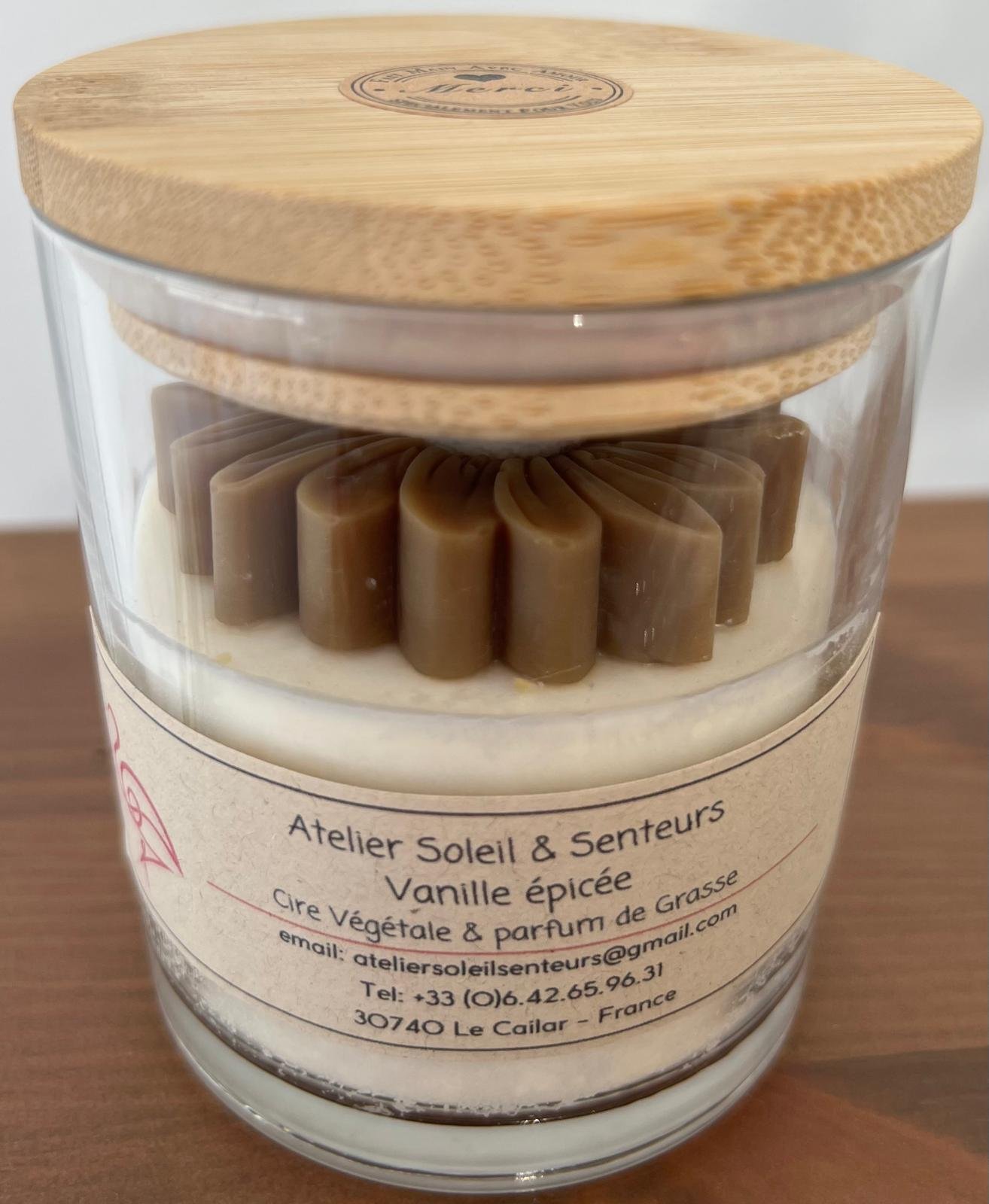 Bougie M contenant verre transparent avec couvercle en bois – Image 3