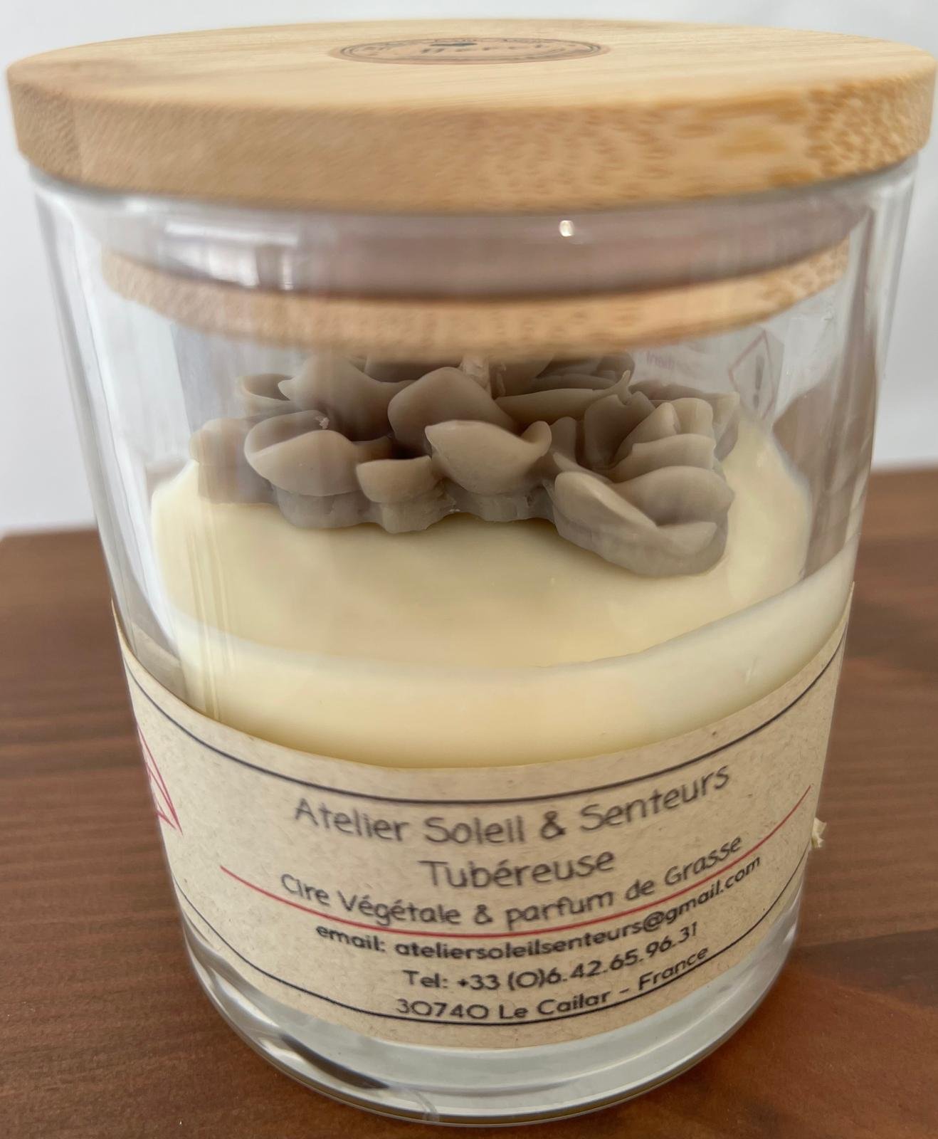 Bougie M contenant verre transparent avec couvercle en bois – Image 3