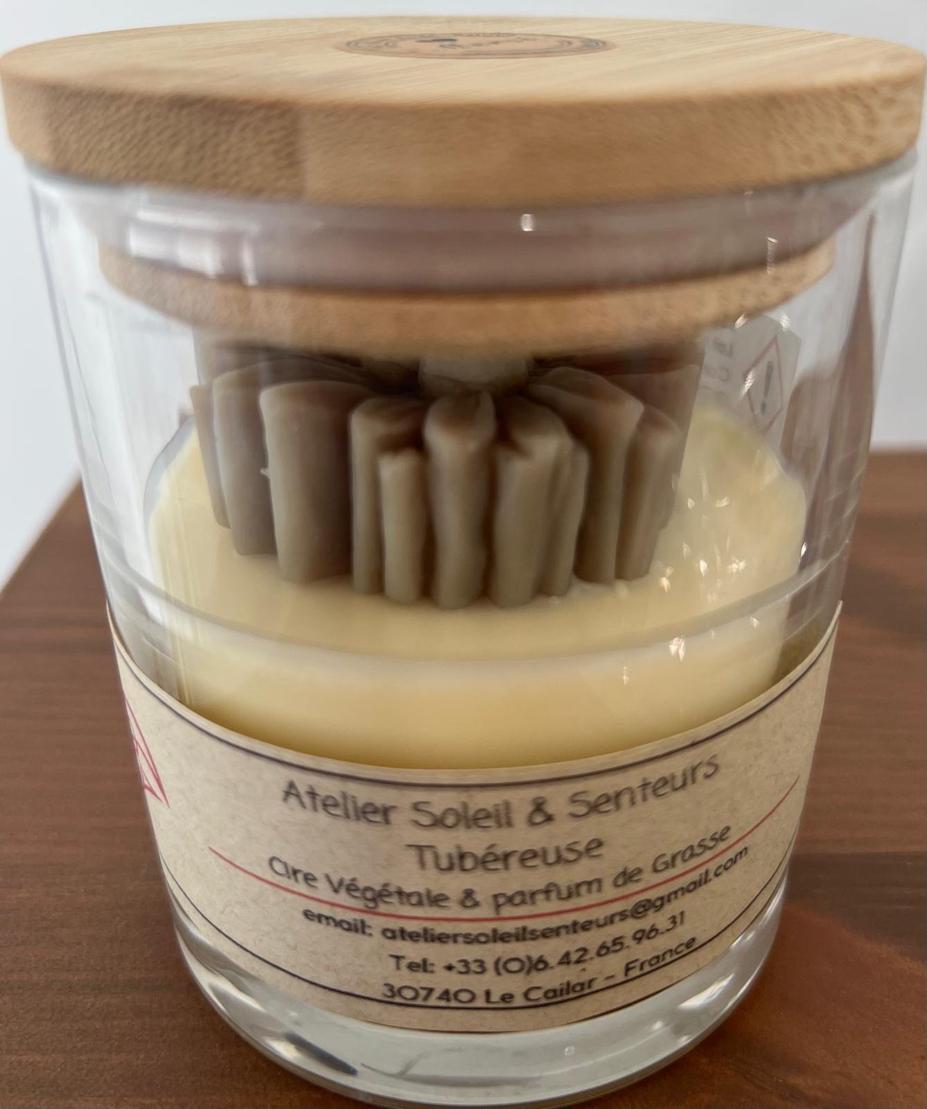 Bougie M contenant verre transparent avec couvercle en bois – Image 3